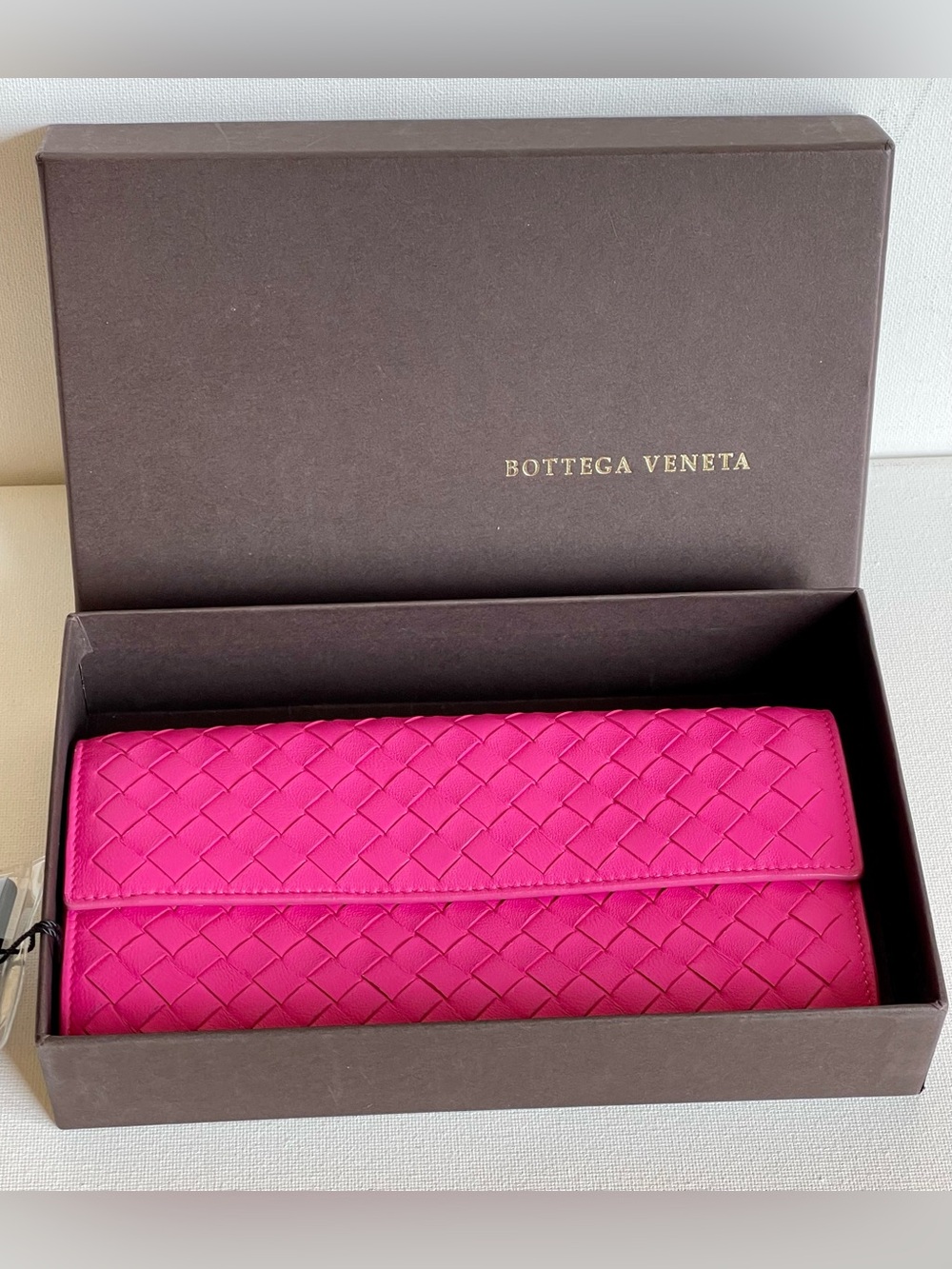 LIKE NEW BOTTEGA VENETA INTRECCIATO CONTINENTAL NAPPA LEATHER DEEP PINK WALLET